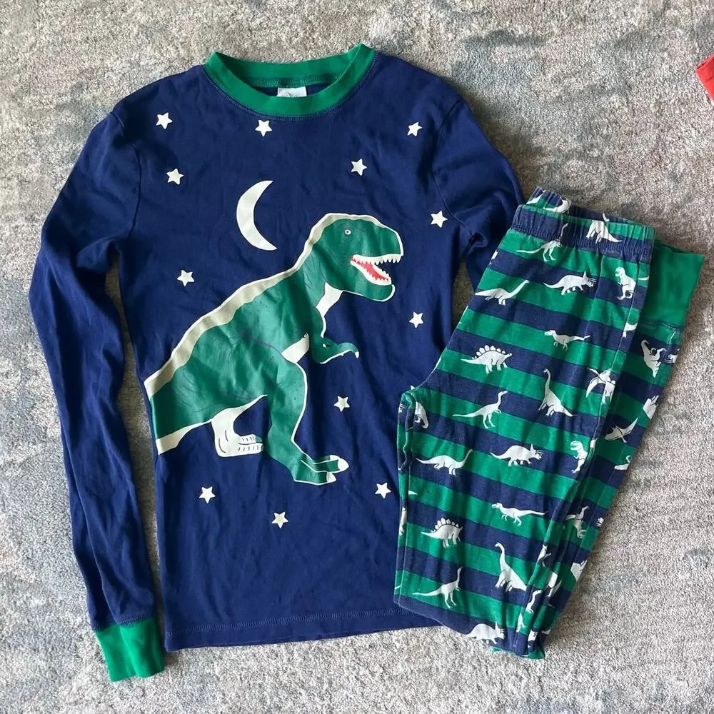Mini Boden Snug Long John Pajamas Navy Dinosaur 14